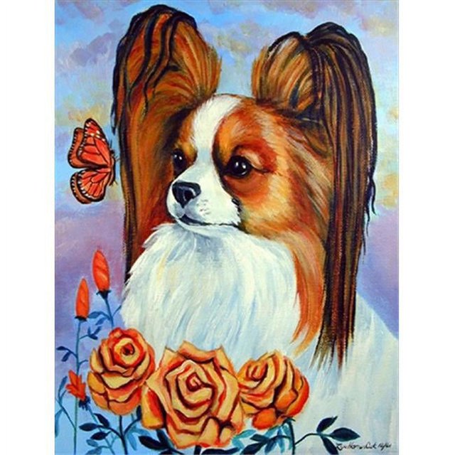 Carolines Treasures 7039CHF 28 x 40 in. Papillon In The Roses Flag Canvas House Size
