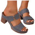 thumbnail image 2 of IUJSOY Womens Heeled Sandals Open Toe Two Strap Chunky Heels Slides Soft Cushion Slip on Mules, 2 of 5