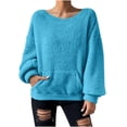 thumbnail image 1 of Yuyuzo Chandails en Molleton pour Femmes, Duveteux, Coupe Ample, Col Rond, Manches Longues, Chandail à Enfiler, Mode d'Automne, Hauts de Chandail avec Poches, 1 of 7