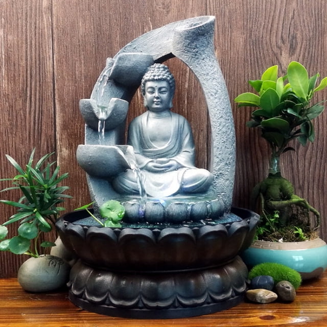 Resin Tabletop Fountain, Lightweight Buddha Statue Water Fountain Desktop Fountain, Tabletop For Home Table Office EU Plug 220V