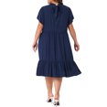 thumbnail image 4 of Agnes Orinda Robe Grande Taille pour Femmes Dos Noué Manches Pétales Col Montant Ourlet à Volants Robe Midi Évasée 4X Bleu Marine, 4 of 8