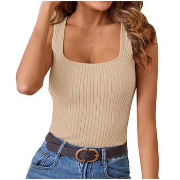 Mrat Sleeveless Strappy Tank Women's Summer Casual Fashion Solid Color Tank Cultivate One'S Moral Character Tops Sleeveless Strappy Tank S-295 Beige M