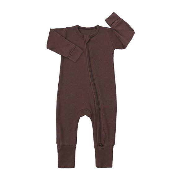MIASHUI Baby Boys Girls One Piece Romper Solid Color Long Sleeve Zipper Pajamas,Brown,18-24 Months
