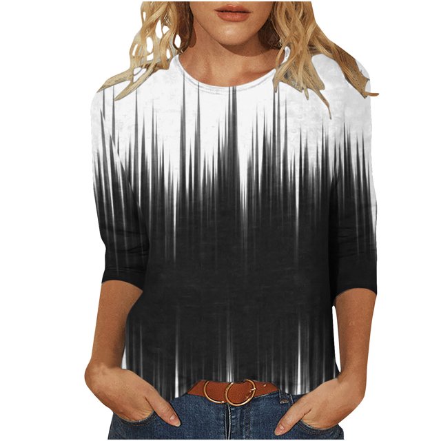 Hauts pour Femmes Décontractés Imprimés à Col Rond T-Shirt à Manches 3/4 Haut Ample, Hauts à Manches 3/4 pour Femmes, Hauts Décontractés pour Femmes, T-Shirts pour Femmes
