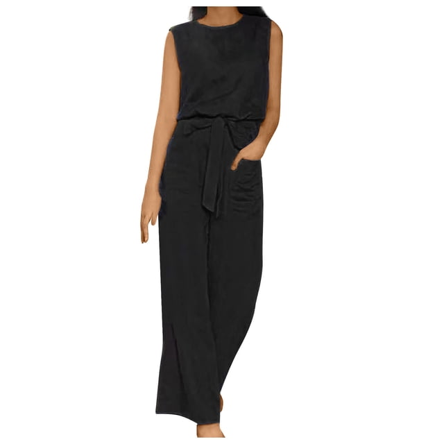 Tenue d'Été Tenues Mignonnes pour Femmes Ensemble de Vêtements d'Été Femme Col Rond Sans Manches Hauts Pantalons Ensembles Style Pantalon Long P_978 Survêtements pour Femmes Noir P