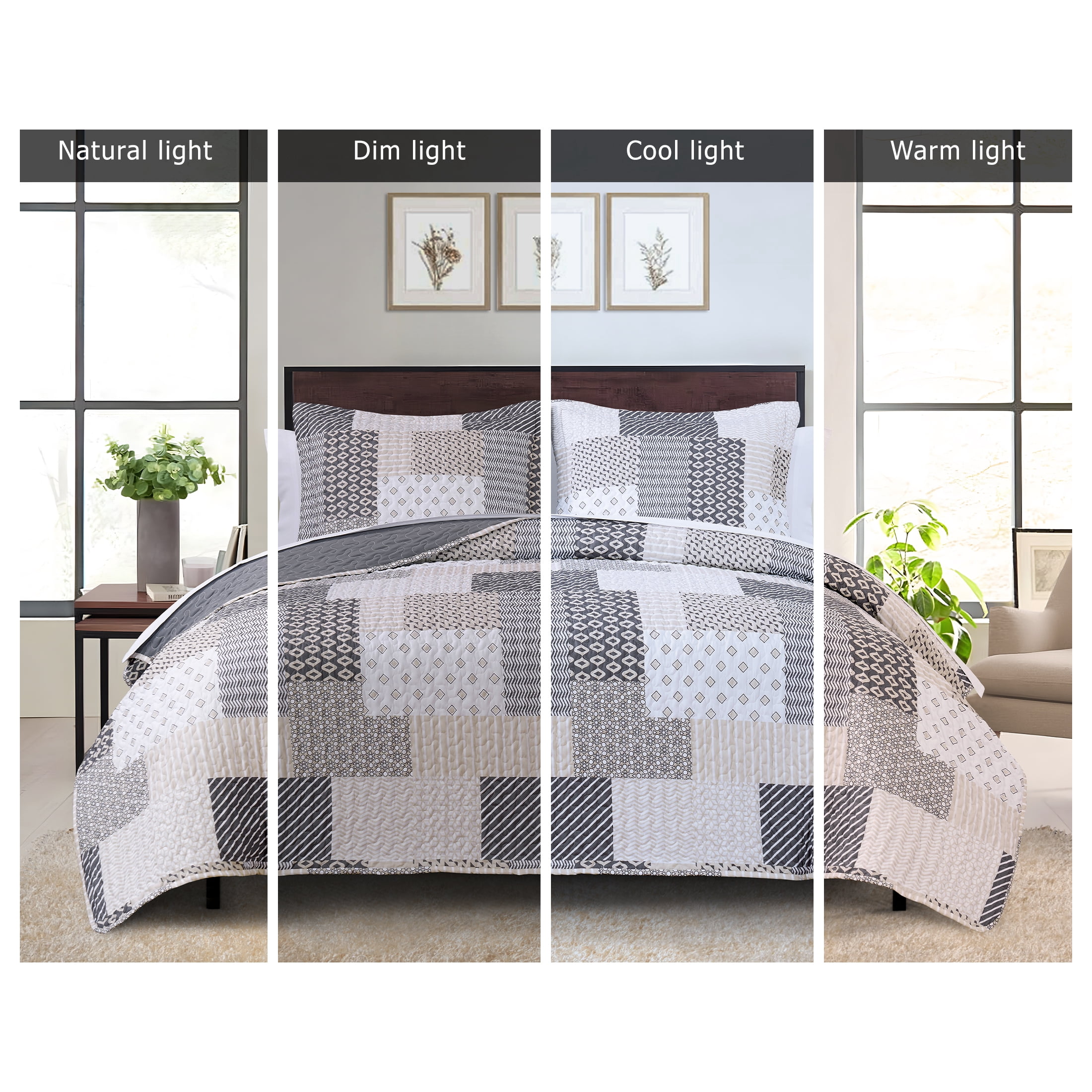 Mainstays Ensemble courtepointe et drap-housse légers tout-en-un - 7 pièces, Lit 2 PL, Patchwork