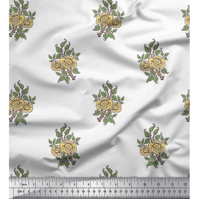 Soimoi Rayon Fabric Leaves & Floral Block Decor Fabric Printed Yard 56 Inch Wide