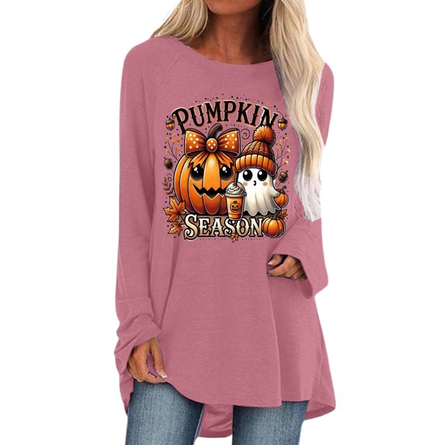 T-shirt à Manches Longues avec Imprimé Graphique d'Halloween pour Femmes, Confortable, Coupe Ample, Col Rond, Automne Hiver, Décontracté, Quotidien, Basique, Hauts
