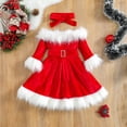 thumbnail image 2 of Gupgi Robe de Noël pour Fille 1-7 Ans Robe d'Hiver pour Enfant Robe de Princesse Fausse Fourrure Patchwork Manches Longues Épaules Dénudées Robe Trapèze, 2 of 8
