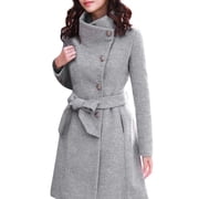 Womens Winter Coat Trench Lapel Wool Jacket Long Sleeve Overcoat Outwear