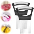 thumbnail image 1 of 1PC Potato Fry Cutter Onion Holder For Slicing Stainless Steel Onion Cutter Lemon Slicer Vegetable Cutter Kitchen Chopper Slicing Assistant Tool For Onion Potato And Tomato Lemon (2 PCS), 1 of 9