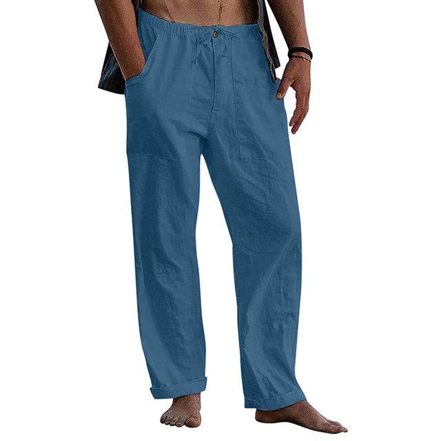 MAWCLOS Men Trousers Elastic Waist Sweatpants Drawstring Pants Baggy Party Solid Lounge Sky Blue 3XL