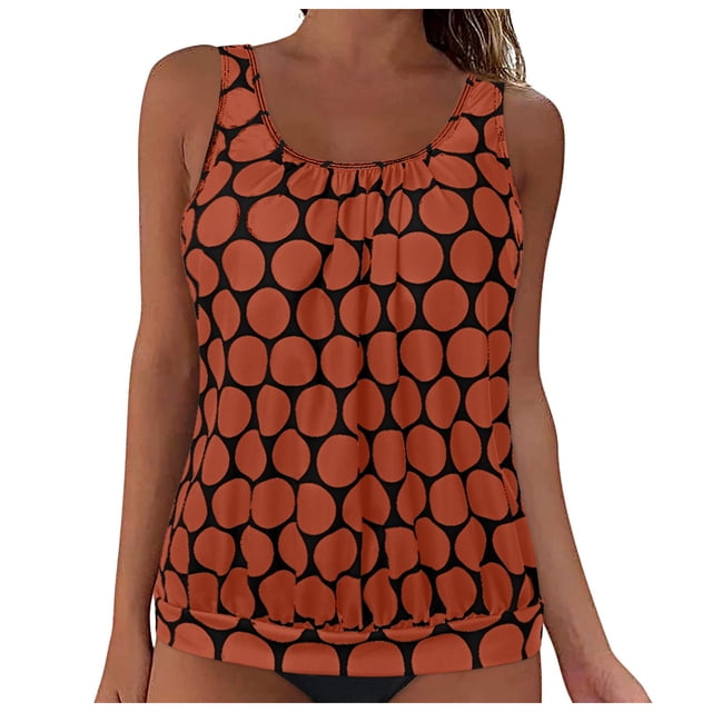 Gibobby Two Piece Tankini Bathing Suits for Women One Shoulder Swim Top with Bottom Swimsuits(Orange,XXL)