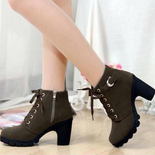 EGNMCR Bottines pour Femmes Femmes Rétro Talon Épais Chaussures à Talons Hauts Grande Taille à Lacets