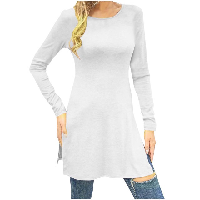 SROBPTY Longues Chandails à Manches pour Femmes, Mode pour Femmes Manches Longues Col Rond Taille Nuptiale Long Blanc, TG
