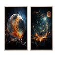thumbnail image 2 of Designart "Celestial Worlds II" Galaxies Framed Wall Art Set Of 2 - Teal Fantasy Gallery Wall Frame Set For Home Decor, 2 of 6