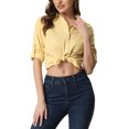thumbnail image 1 of INSPIRE CHIC Chemises à Col à Revers pour Femmes, Boutonnées, Manches Longues Retroussables, L Jaune, 1 of 6