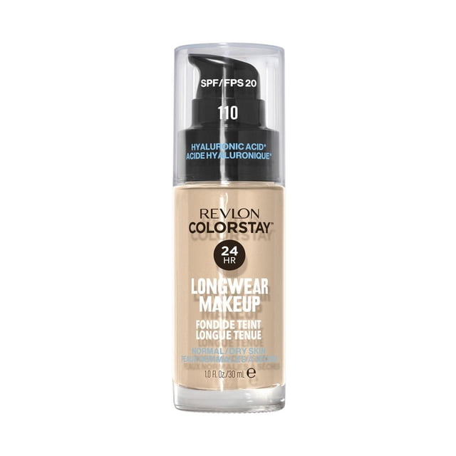 Revlon ColorStay Maquillage Longue Tenue pour Peau Normale/sèche Nuance 110, Fond de Teint Liquide 30 ml avec FPS 20 et Acide Hyaluronique, Offrant une Hydratation de 24 Heures, Résistant au Transfert et Imperméable, Idéal pour les Climats Canadiens Humides.