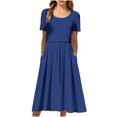 thumbnail image 4 of Robes d'Été pour Femmes 2025 Zeophrasy Robe de Vacances Décontractée pour Femmes, Fête, Quotidien, Plissée, Col Rond, Unie, Manches Courtes, avec Poche, Liquidation à Moins de 5, 4 of 9
