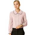 thumbnail image 1 of INSPIRE CHIC Women's Sweet Ruffle Peter Pan Collar Button Up Work Shirts, 1 of 6