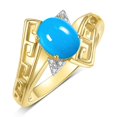 thumbnail image 3 of RYLOS Rings for Women 14K Yellow Gold Greek Key Designer Ring 9X7MM Gemstone & Diamond Ring December Turquoise Jewelry  Size 6, 3 of 7