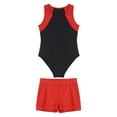 thumbnail image 3 of MSemis Justaucorps de Gymnastique Sans Manches pour Garçons, Combinaison de Danse Ballet avec Short Athlétique, Ensemble de Compétition et d'Entraînement, Rouge 10, 3 of 7