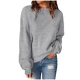 thumbnail image 1 of Pisexur Chandail à Col Rond Surdimensionné pour Femme, Uni, Manches Chauve-Souris Bouffantes à Revers, Chandail Tricoté, Haut à Manches Longues, Chandail Ample d'Automne, Chandail, Jumper, Hauts, 1 of 6