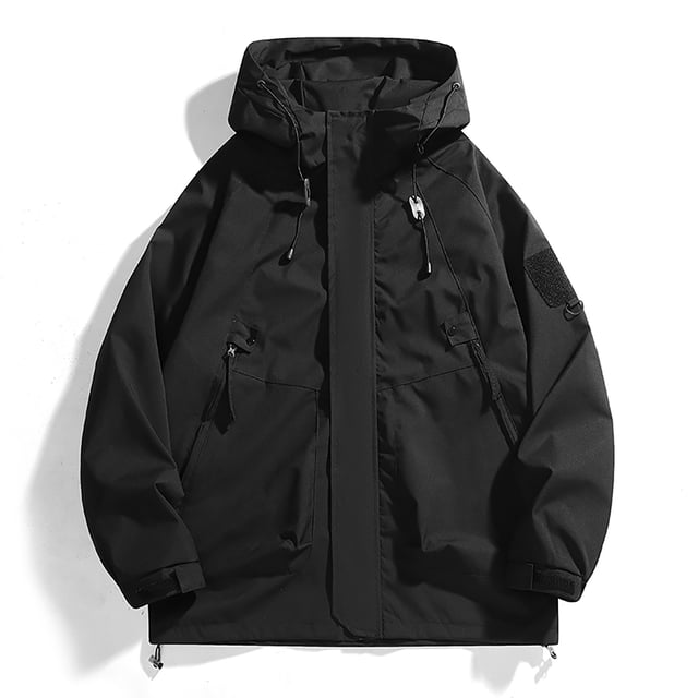 RXIRUCGD Men's Stitching Drawstring Hooded Slim Fashion Jacket Coat Outwear, Black, Size: M