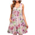 thumbnail image 2 of Ovzne Robes d'Été pour Femmes 2025 Robe de Plage Robe Décontractée pour Femmes Grande Taille Sans Manches à Col Rond Courte Robe à Fleurs Robe pour Femmes Liquidation, 2 of 5