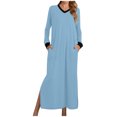 thumbnail image 1 of AherBiu Pyjamas pour Femmes à Manches Longues, Chemises de Nuit à Col en V Fendu, Vêtements de Nuit Confortables, Robes Longues avec Poches, 1 of 5