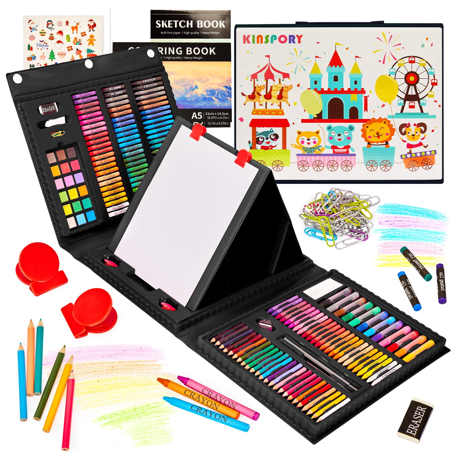 KINSPORY 290 Pack Drawing Set, Double-Side Trifold Art Easel, Gift