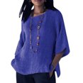 thumbnail image 3 of tredstone Vêtements pour Femmes Chemise à Manches 3/4 à Col Rond Haut Décontracté en Coton et Lin, Bleu, G, 3 of 6