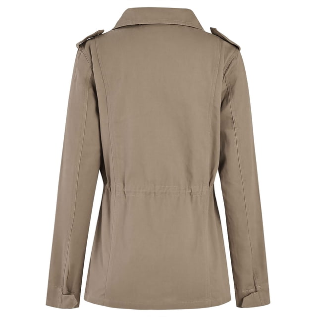 Innerwin Veste Militaire à Revers pour Femmes Automne Couleur Unie Ajustée Manteau Kaki S