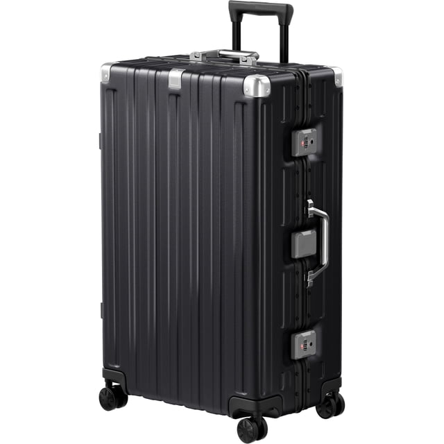Valise Enregistrée Cadre en Aluminium avec Roues PC ABS Coque Rigide Sans Fermeture Éclair avec Serrure TSA 28 Pouces Noir