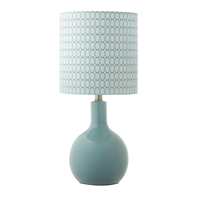 hometrends Lampe de Table en Céramique avec base en Céramique Bleue à Coquille d'Oeuf Ronde et Abat-Jour Imprimé Blanc avec Motif de Cercles, 17 Pouces de Hauteur, avec Interrupteur Rotatif Marche/arrêt, Idéale pour Éclairer les Chambres, les Bureaux Ou les Salles de Détente et Convient pour la Lecture au Chevet.