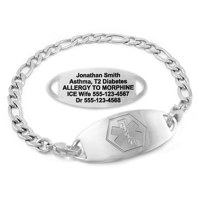 MedicEngraved Stainless Steel Custom Medical Alert Bracelet - 5mm Figaro Link
