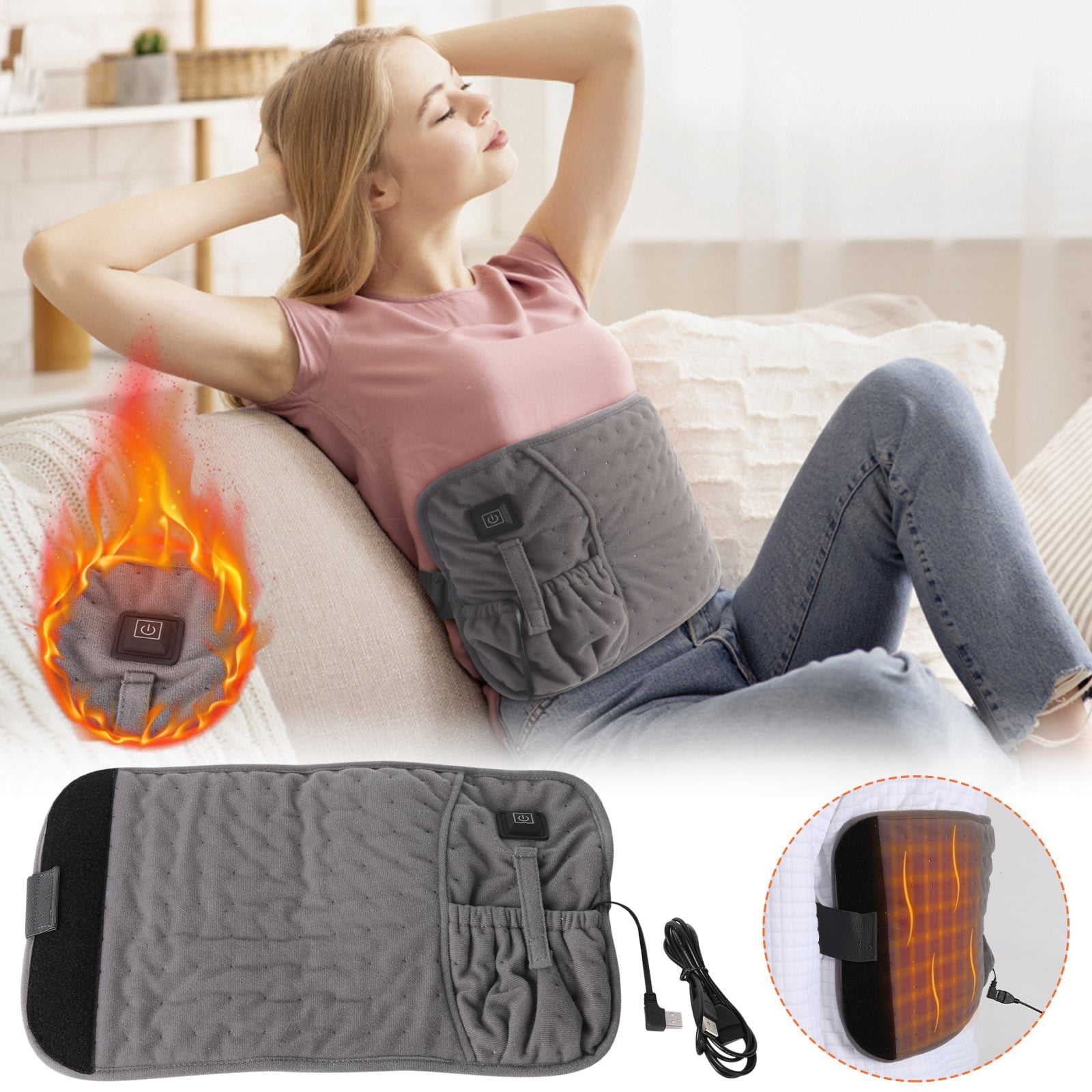 Suncoda Heating Pad, Heating Pad Back Wrap with Strap Contoured for Back Pain Relief 3 Heat Settings with 2 Hour Auto Off