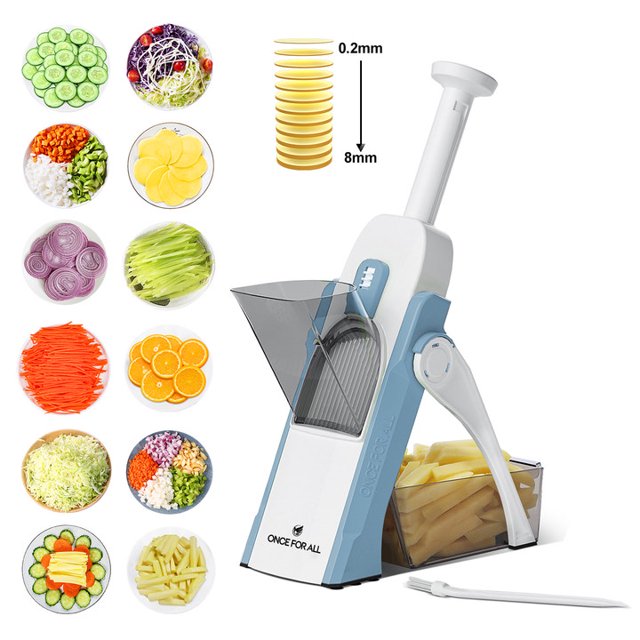 ONCE FOR ALL Mandoline Food Slicer, Stainless Steel Adjustable Vegetable Slicer Chopper, Multifunctional Onion Potato Garlic Cucumber Cutter for Kitchen, Light Blue