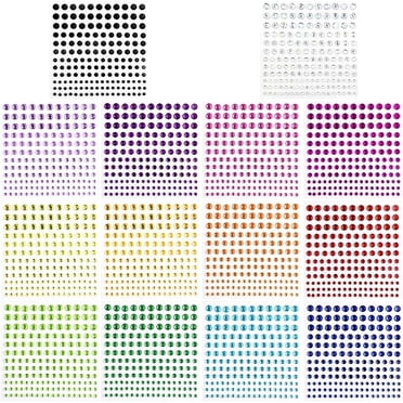 Autocollants de Pierres Précieuses Rondes Multicolores, 2310 Pcs de Strass Scintillants pour Bricolage, Bijoux pour le Visage pour Enfants et Adultes 3-6 mm