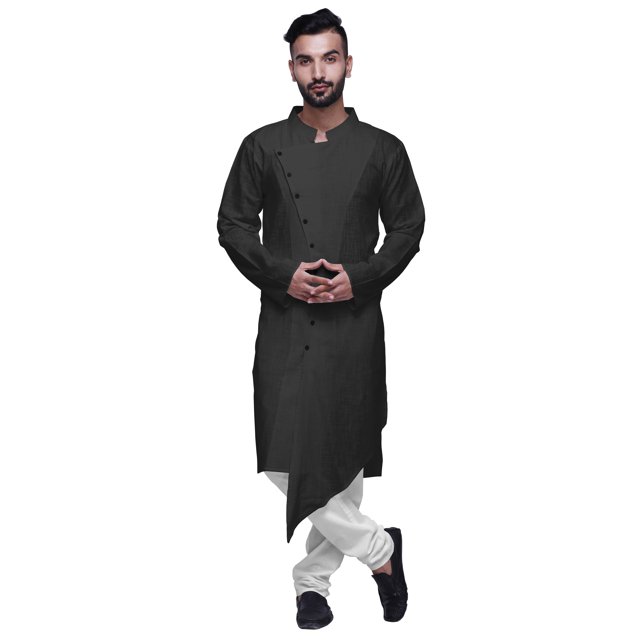 Atasi Kurta à Manches Longues de Designer pour Garçons, Décontracté, Uni, en Coton, SatinKurta