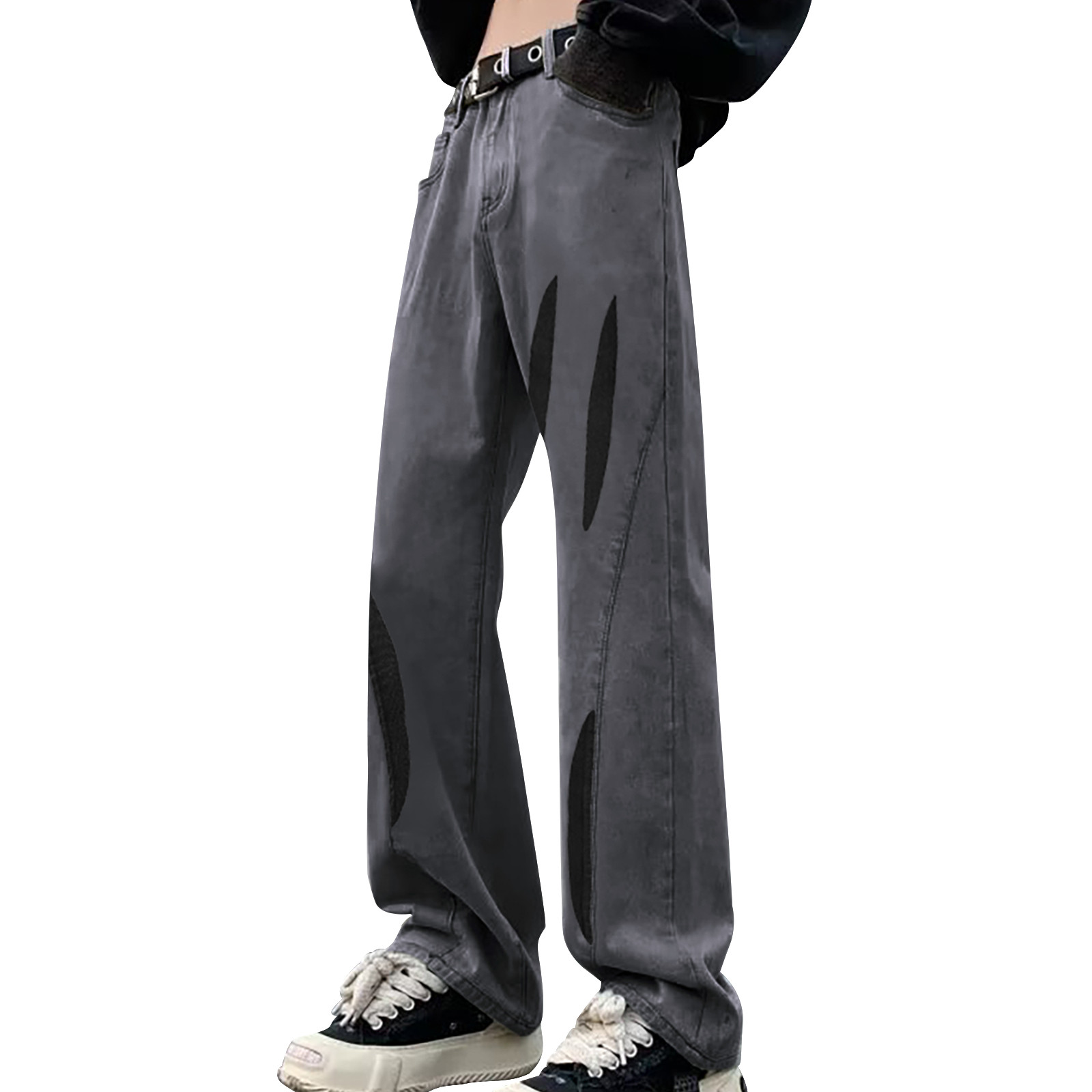 Ketyyh-chn99 Jeans Men 2024 Regular Loose Fit Pants Shorts Men's Jeans Comfort Stretch Denim Straight Leg Relaxed Fit Jeans For Men Grey,S