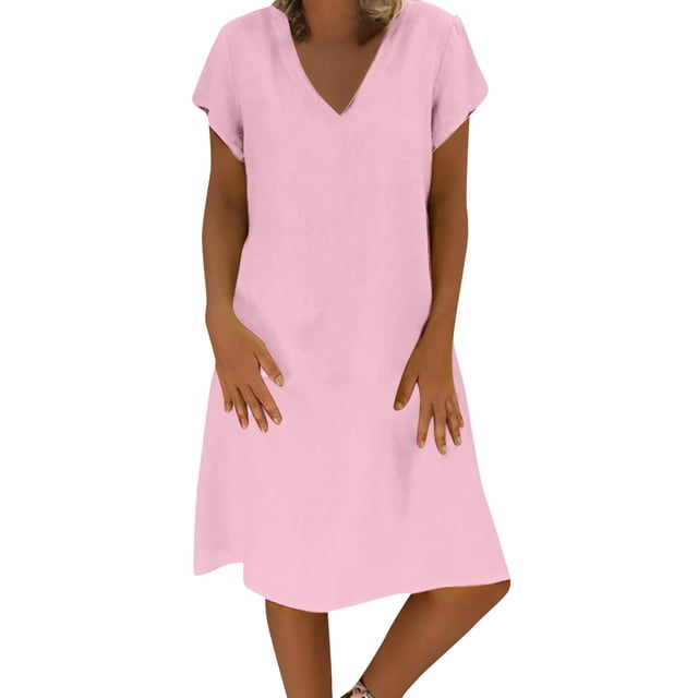 2025 Robe à Col en V pour Dames à Manches Courtes, à Lacets, Imprimée, Grande Jupe, Robe d'Été pour Femmes, Robe Maxi pour Dames, Robes d'Été Décontractées pour Femmes, Robe de Saison, Robes Chemise Maxi, Robes Longueur Genou fo