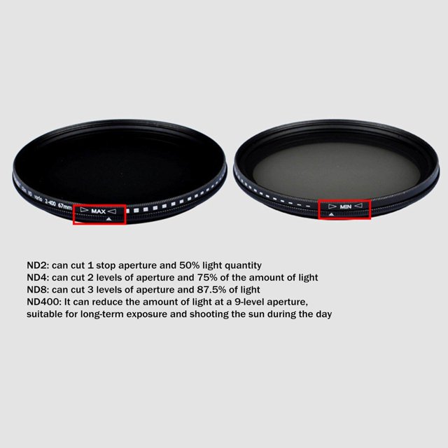 pitrice ND2 à ND400 Slim Fader Slim Fader Variable Variable Réglable Neutre Neutre 58mm 62mm 67mm Variable Réglable ND Filtre Verre Optique 40.5mm