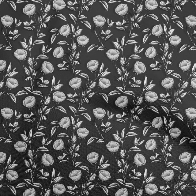 oneOone Tissu Polyester Spandex Gris Marine Floral Rétro Matériel de Robe Tissu Imprimé Tissu au Mètre 56 Pouces de Large