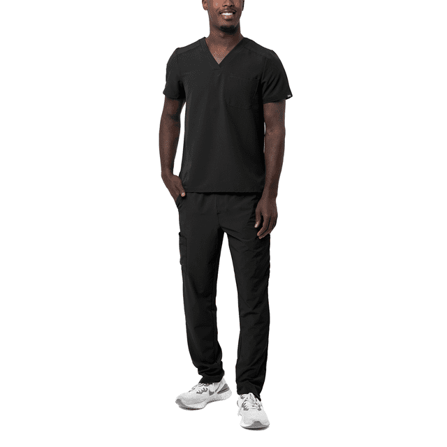 Adar Addition Go-Basic Scrub Set For Men - Classic V-Neck Scrub Top & Cargo Scrub Pants