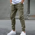 thumbnail image 2 of Dagugfen Cargo Pants for Men Elastic Waist Drawstring Outdoor Trainning Running Athletic Trousers Solid Color, 2 of 6