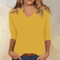 thumbnail image 2 of Womens Tops V Neck Solid Color Casual Summer Basic Top Long Sleeve Basic Oversized Tshirts for Women Yellow XL, 2 of 4