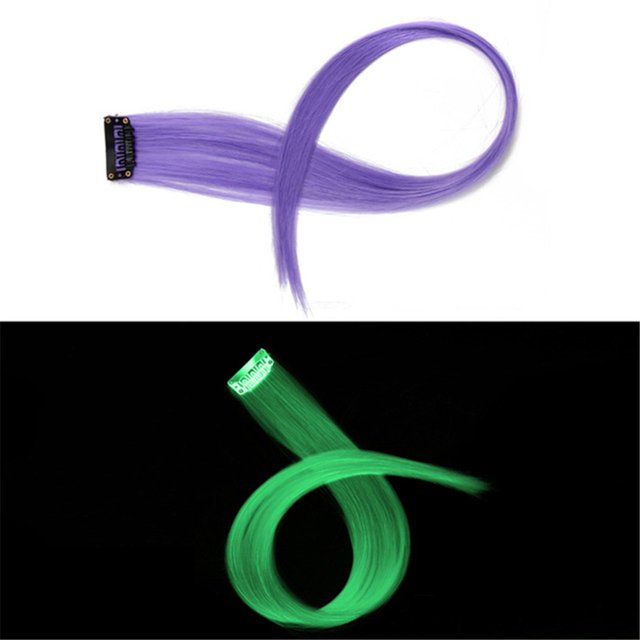 Hair Extensions Luminous Colored Hair Extensions, Party Highlights In Synthetic Hair With Clip, Hair Extensions & Accessories for Women