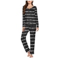 thumbnail image 2 of Timegard Pajamas Sets for Women 2 Piece Stripted Long Sleeve V Neck Ruched Top and Pants Fall Pjs Outfits, 2 of 5