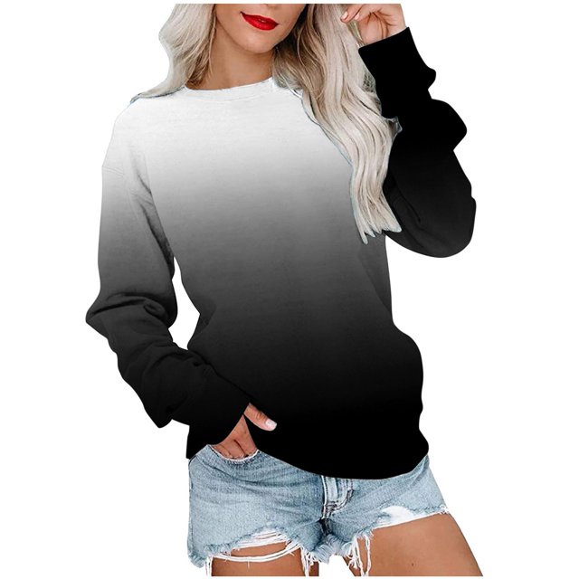 Penkiiy Chandail pour Femmes T-shirt Imprimé de Mode pour Femmes Blouse à Manches Longues Col Rond Hauts Décontractés Chandails à Capuchon Noir Vêtements Y2K
